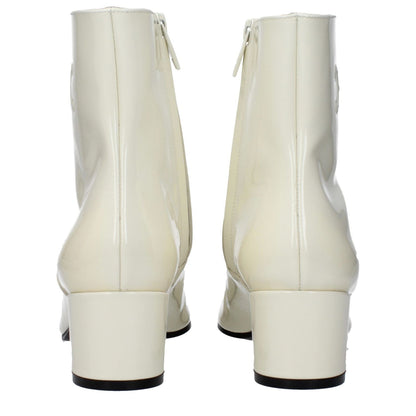 Celine Beige Leather Ankle Boots with zip closure and mid heels, showing back view of round toe design and side logo, MPN 360484582C00WC.
