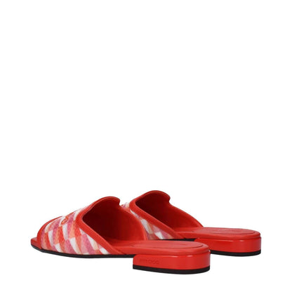 Jimmy Choo Orange Fabric Slippers with open toe, paprika accents, and leather sole, featuring a front logo design, casual style.