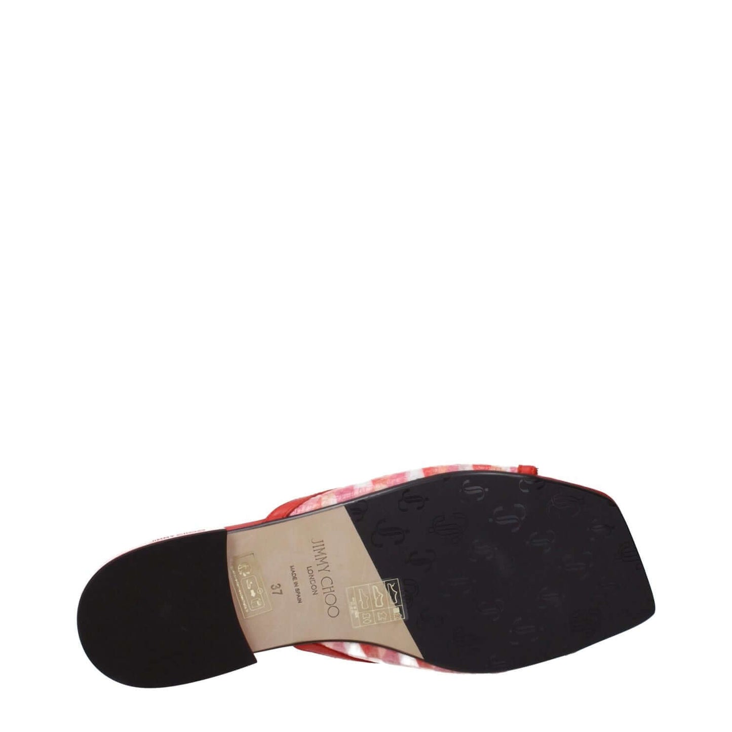 Sole view of Jimmy Choo Orange Fabric Slippers showcasing leather sole and casual style.