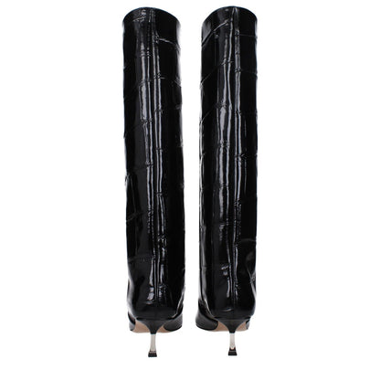 Paris Texas Black Leather High Heel Boots