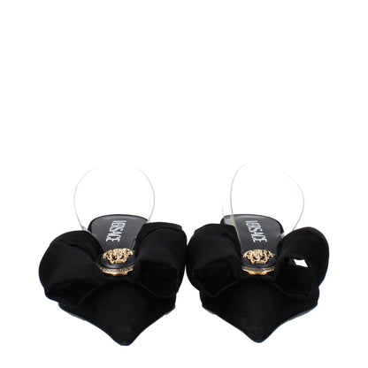 Versace Black Satin Flat Sandals
