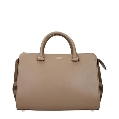 Burberry Beige Leather Handbag with front logo, adjustable and removable shoulder strap, small size, perfect for casual style.