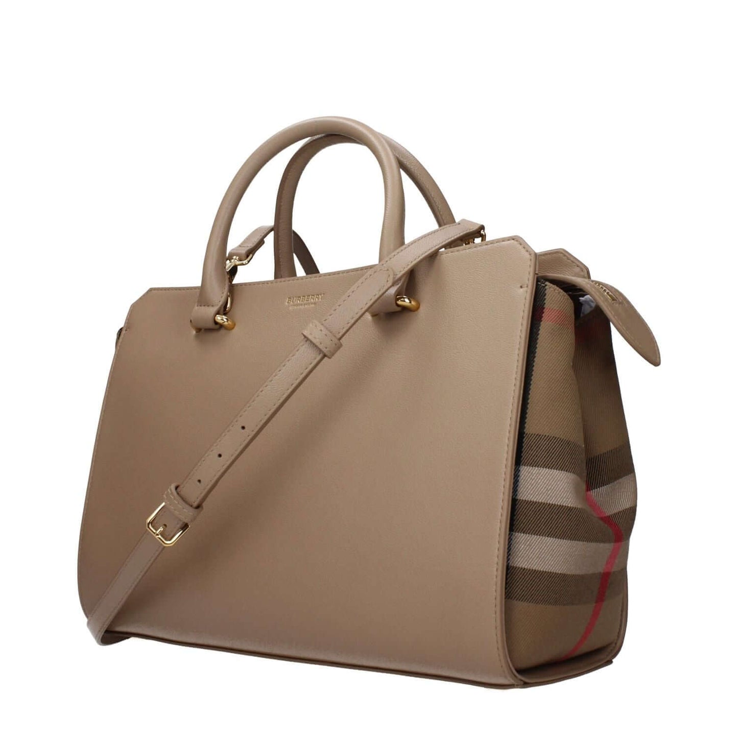 Burberry Beige Leather Handbag with adjustable and removable shoulder strap, featuring a front logo and zip closure, small casual style.
