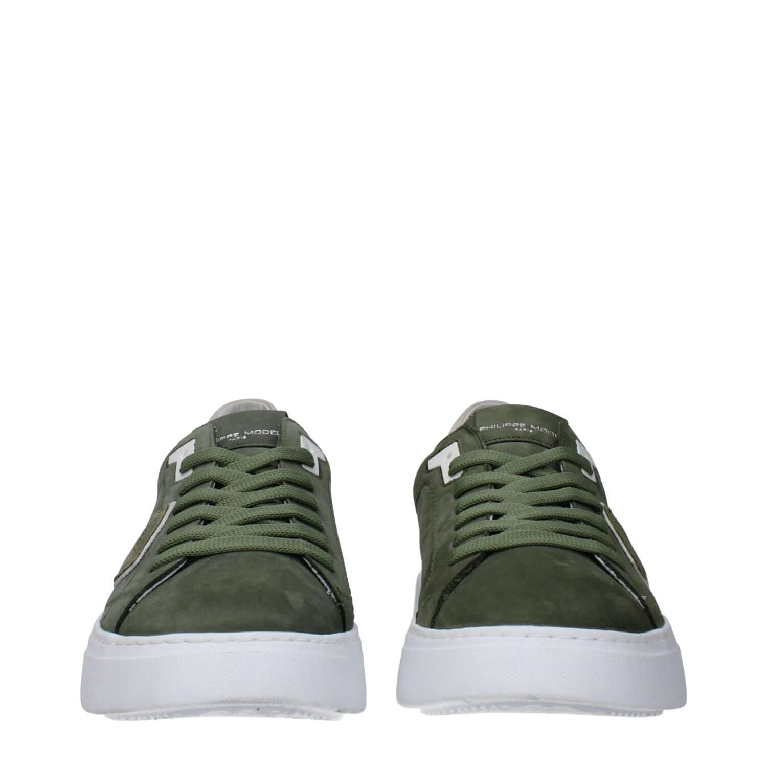 Philippe Model Green Leather Low Top Sneakers