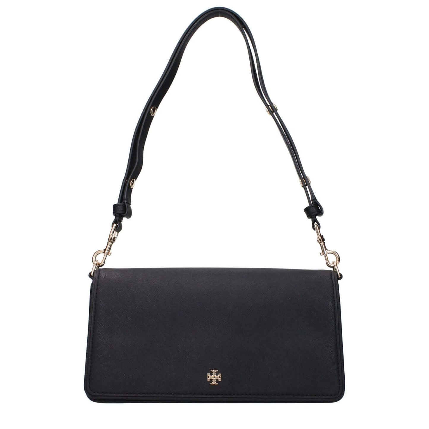 Tory Burch Black Leather Shoulder Bag with logo, divider pocket, adjustable and removable handle - MPN 157617001, code F83370
