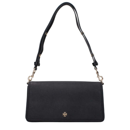 Tory Burch Black Leather Shoulder Bag with logo, divider pocket, adjustable and removable handle - MPN 157617001, code F83370