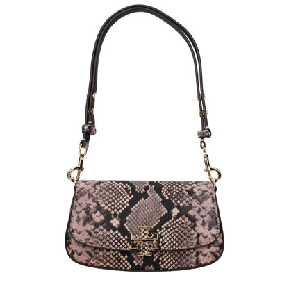 Tory Burch Pink Leather Shoulder Bag with adjustable and removable handles, featuring a front logo in a stylish design.