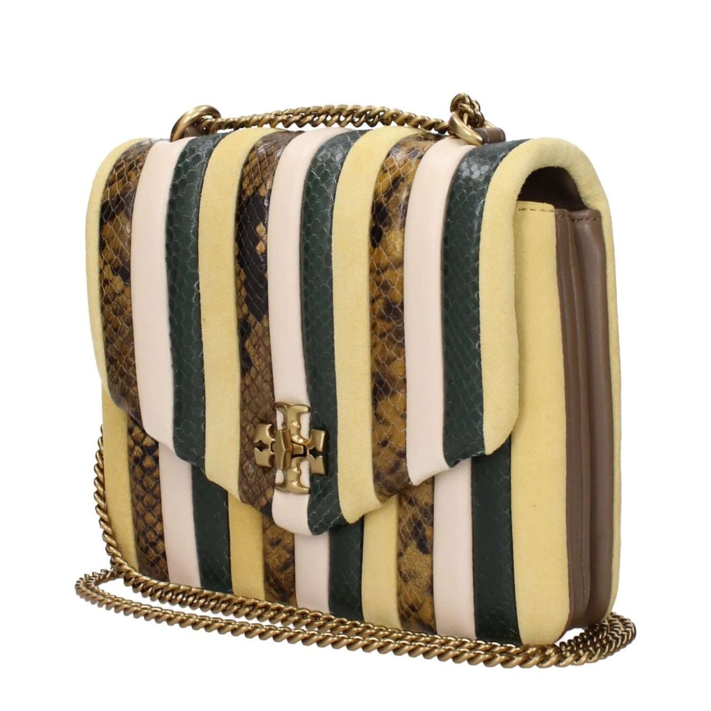 Tory Burch Yellow Leather Shoulder Bag with Vintage Effect and Front Logo