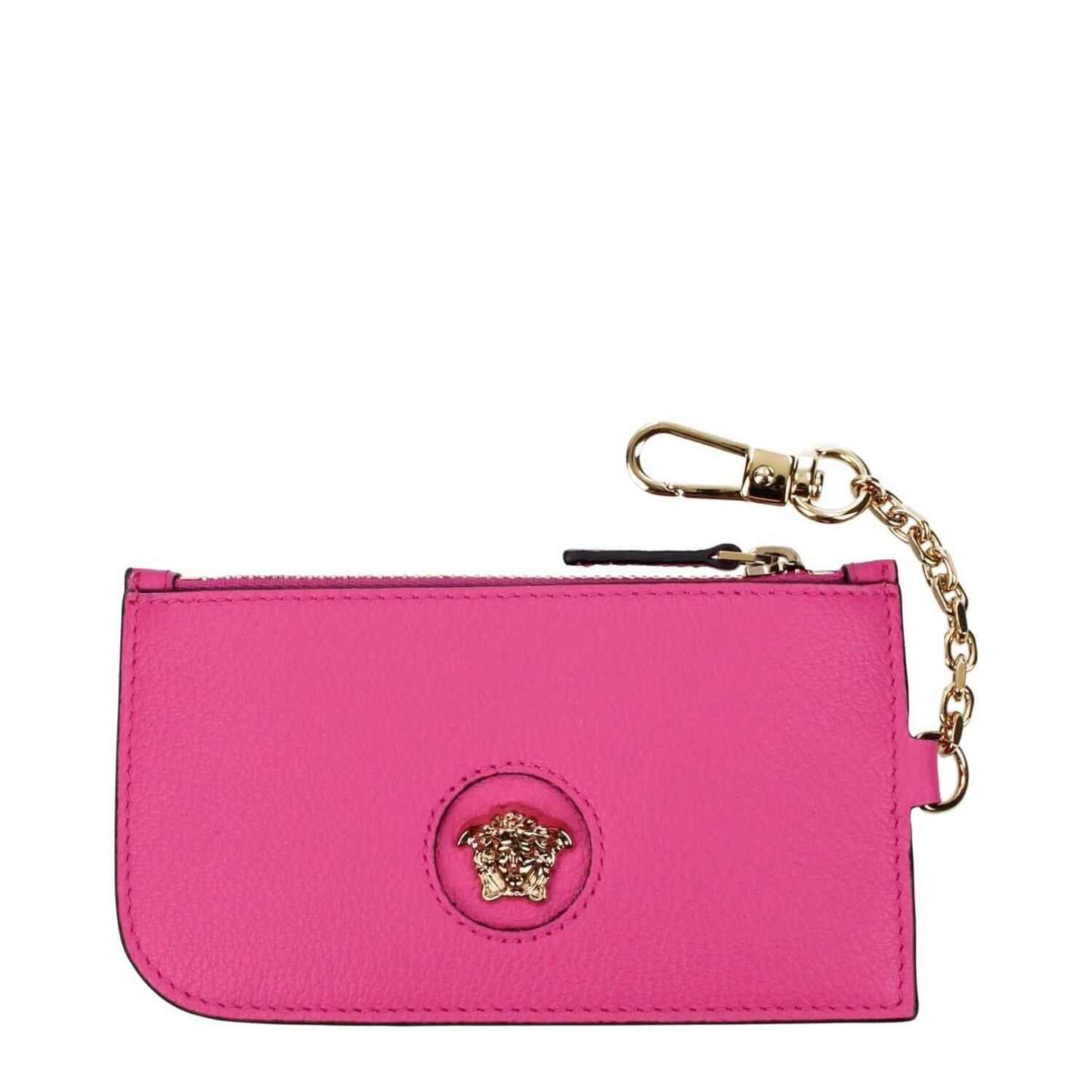 Versace Pink Leather Wallet with back logo and chain, fuchsia coin purse, product code F83455, MPN 1008104DVIT2T1P86V.