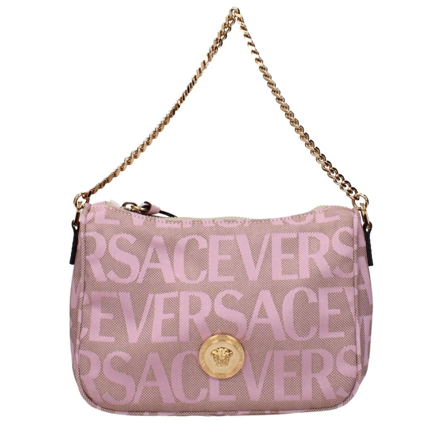 Versace Pink Fabric Handbag with logo and removable shoulder strap, MPN 10126461A131852PL5V, code F83540, luxury designer accessory.