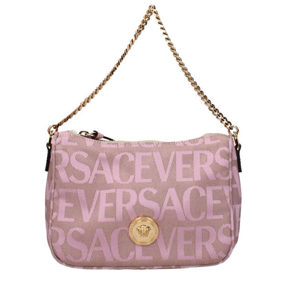 Versace Pink Fabric Handbag with logo and removable shoulder strap, MPN 10126461A131852PL5V, code F83540, luxury designer accessory.