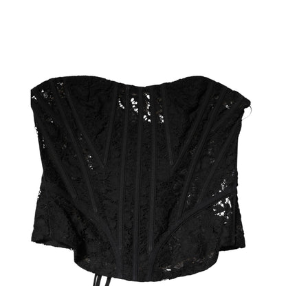 Dolce & Gabbana Black Strapless Floral Lace Bustier Cropped Top