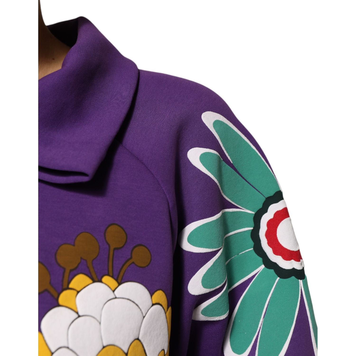 Dolce & Gabbana Purple Floral Print Cotton Long Sleeves Top