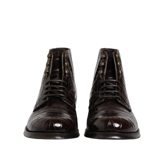 Dolce & Gabbana Dark Brown Leather Lace Up Short Boots Shoes MV7690-41