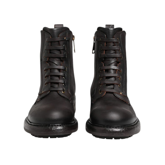 Dolce & Gabbana Dark Brown Leather Lace Up Mid Calf Boots Shoes MV5865-45