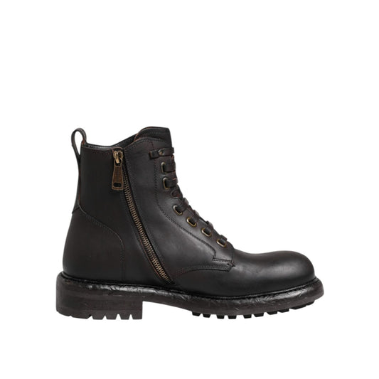 Dolce & Gabbana Dark Brown Leather Lace Up Mid Calf Boots Shoes MV5865-45