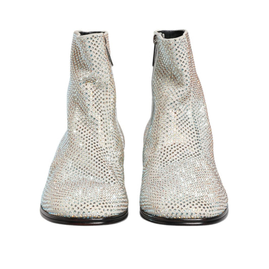 Dolce & Gabbana White Strass DG Logo Heels Ankle Boots Shoes MV7707-45