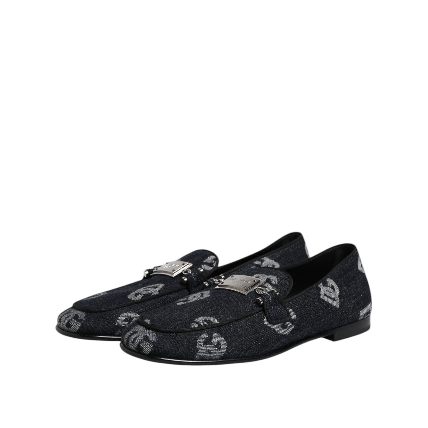 Dolce & Gabbana Blue Logo Cotton Loafers Formal Dress Shoes