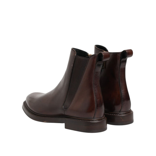 Dolce & Gabbana Brown Chelsea Leather Mid Calf Boots Shoes MV7732-39