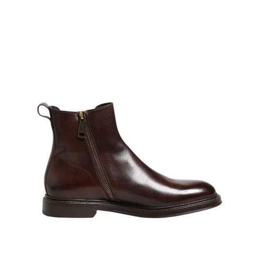 Dolce & Gabbana Brown Chelsea Leather Mid Calf Boots Shoes MV7732-39