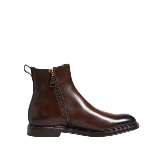 Dolce & Gabbana Brown Chelsea Leather Mid Calf Boots Shoes MV7733-40
