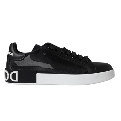 Dolce & Gabbana Black Calf Leather Portofino Sneakers Shoes