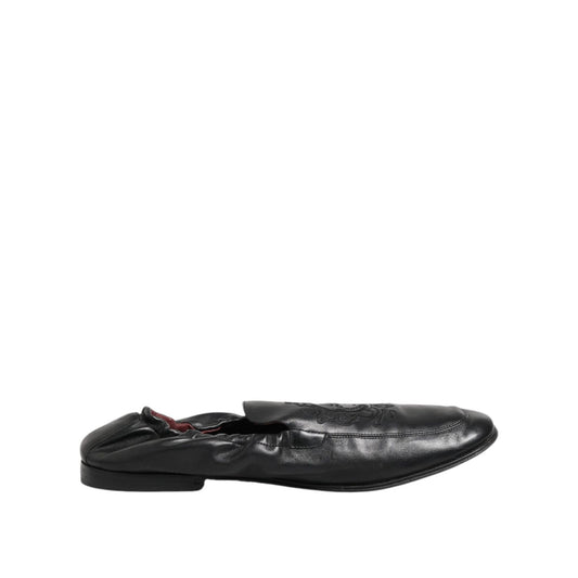 Dolce & Gabbana Black Leather Slip On Men Flat Loafers Shoes