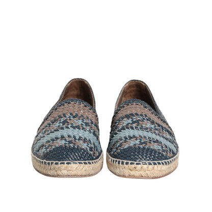 Dolce & Gabbana Blue Gray Woven Leather Buffalo Espadrille Shoes