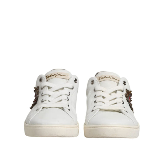 Dolce & Gabbana White Silver Sacred Heart Men Sneakers Shoes MV7593-40