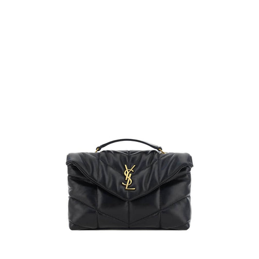 Saint Laurent Black Lamb Ovis Aries Aries Shoulder Bag with chevron quilting and YSL logo.