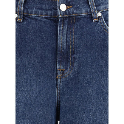 Alt Tag: 7FOR Blue Cotton Jeans Denim with wide leg and five-pocket design, showcasing classic style and versatility, front view.