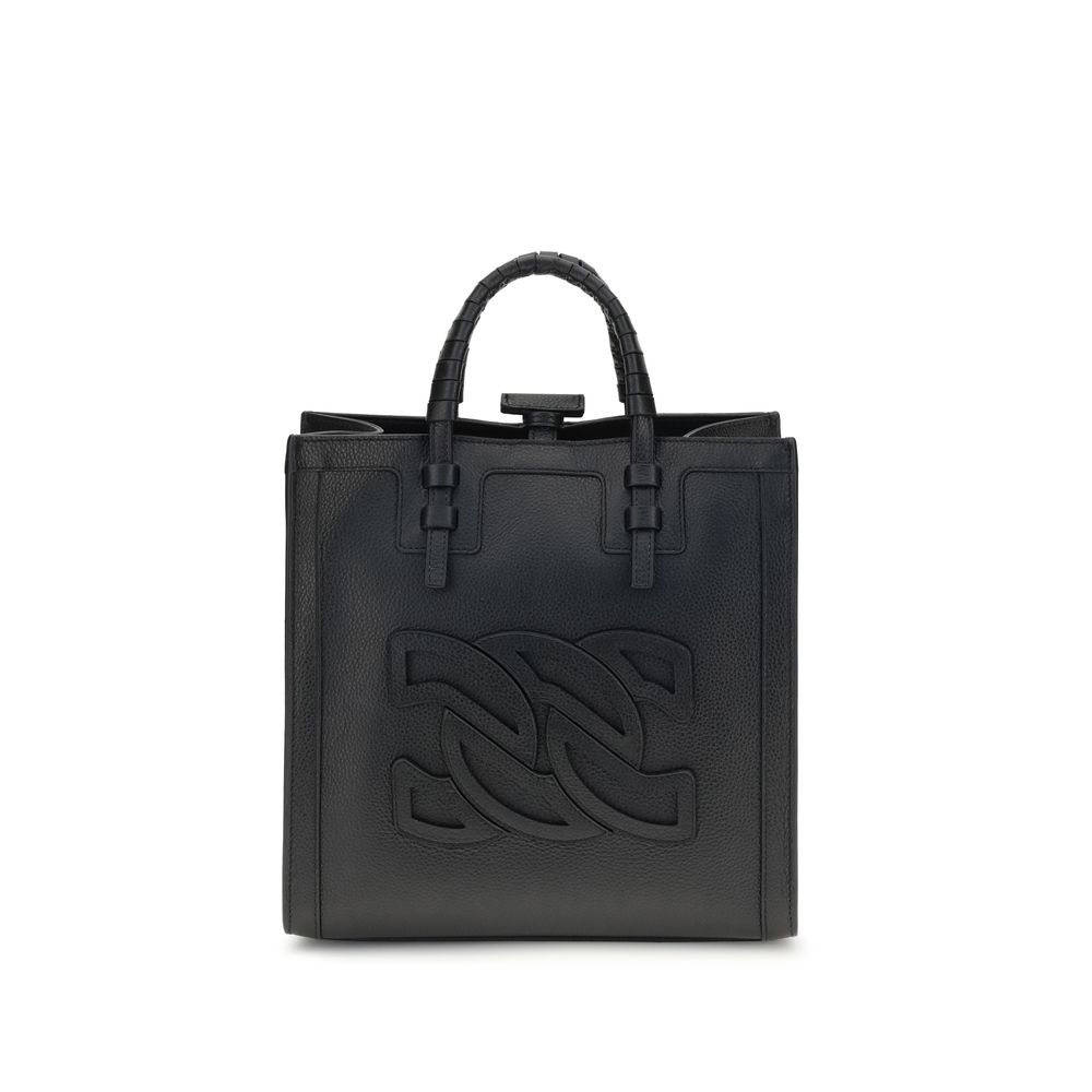 Casadei Black Calf Leather Bos Taurus Shoulder Bag with embossed logo and tubular handles.