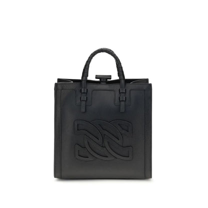 Casadei Black Calf Leather Bos Taurus Shoulder Bag with embossed logo and tubular handles.