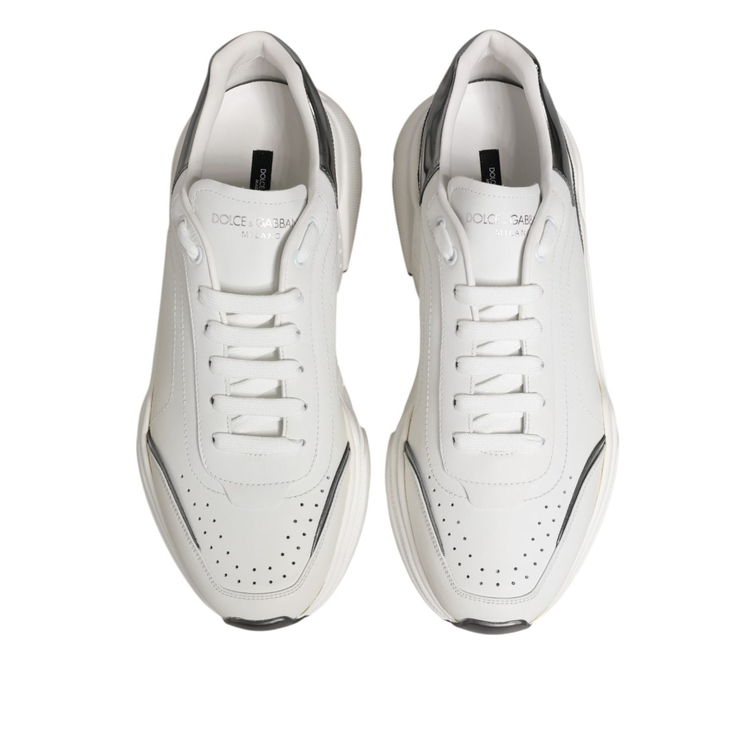Dolce & Gabbana White Silver DAYMASTER Leather Sneakers Shoes