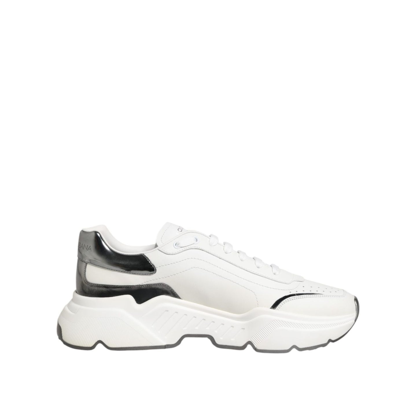 Dolce & Gabbana White Silver DAYMASTER Leather Sneakers Shoes