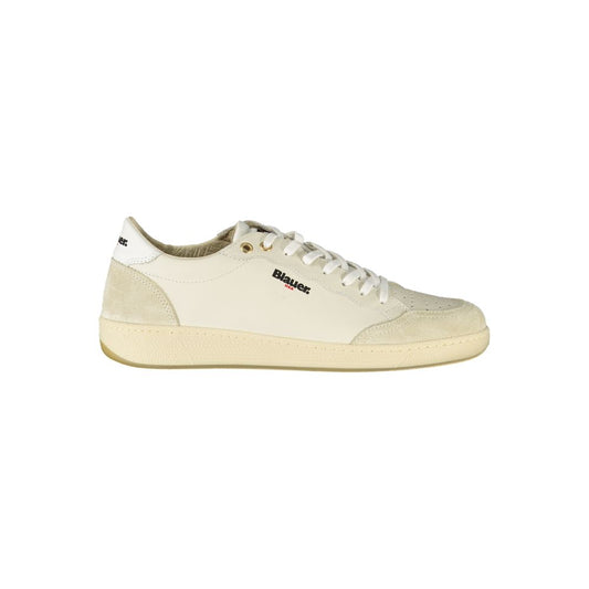 Blauer White Leather Men Sneaker with contrasting details, removable insole, and Blauer logo, perfect for modern style and comfort.