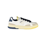 Blauer White Leather Men Sneaker with blue accents and removable insole, featuring the iconic Blauer logo for modern style and comfort.