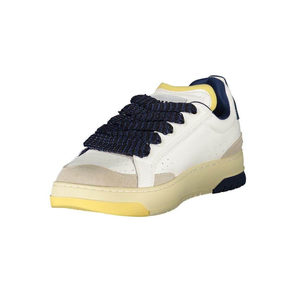 Blauer White Leather Men Sneaker with blue accents and removable insole for comfort and style.