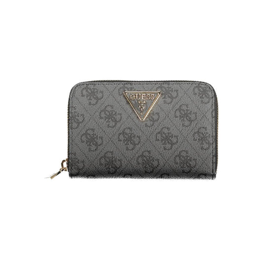 Guess Jeans Black Polyethylene Women Wallet featuring sleek design with Guess logo, dual compartments, and card spaces