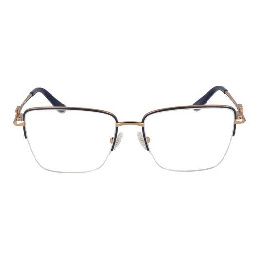 Guess Gray Women Glasses Frame, half-rim rectangle design, grey metal with demo lenses, includes branded case.