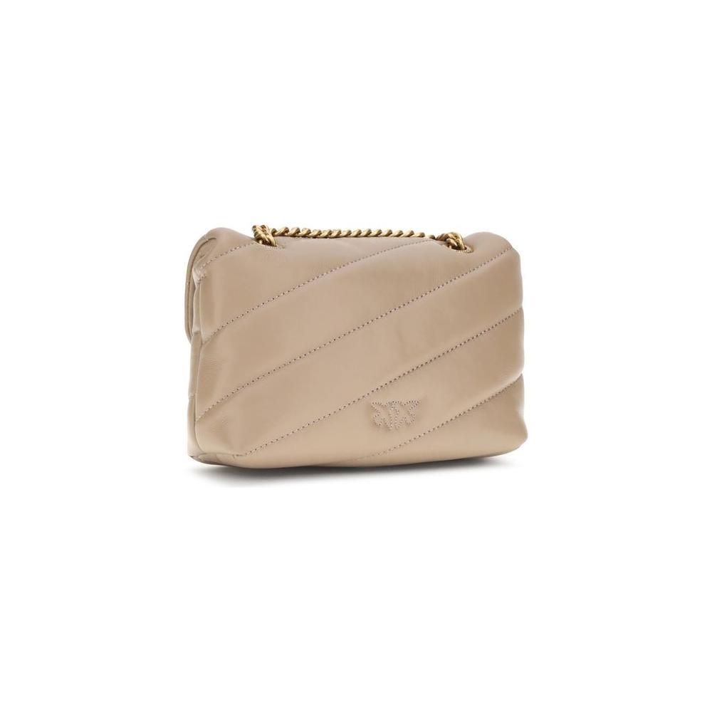 PINKO Beige Calf Leather Bos Taurus Shoulder Bag