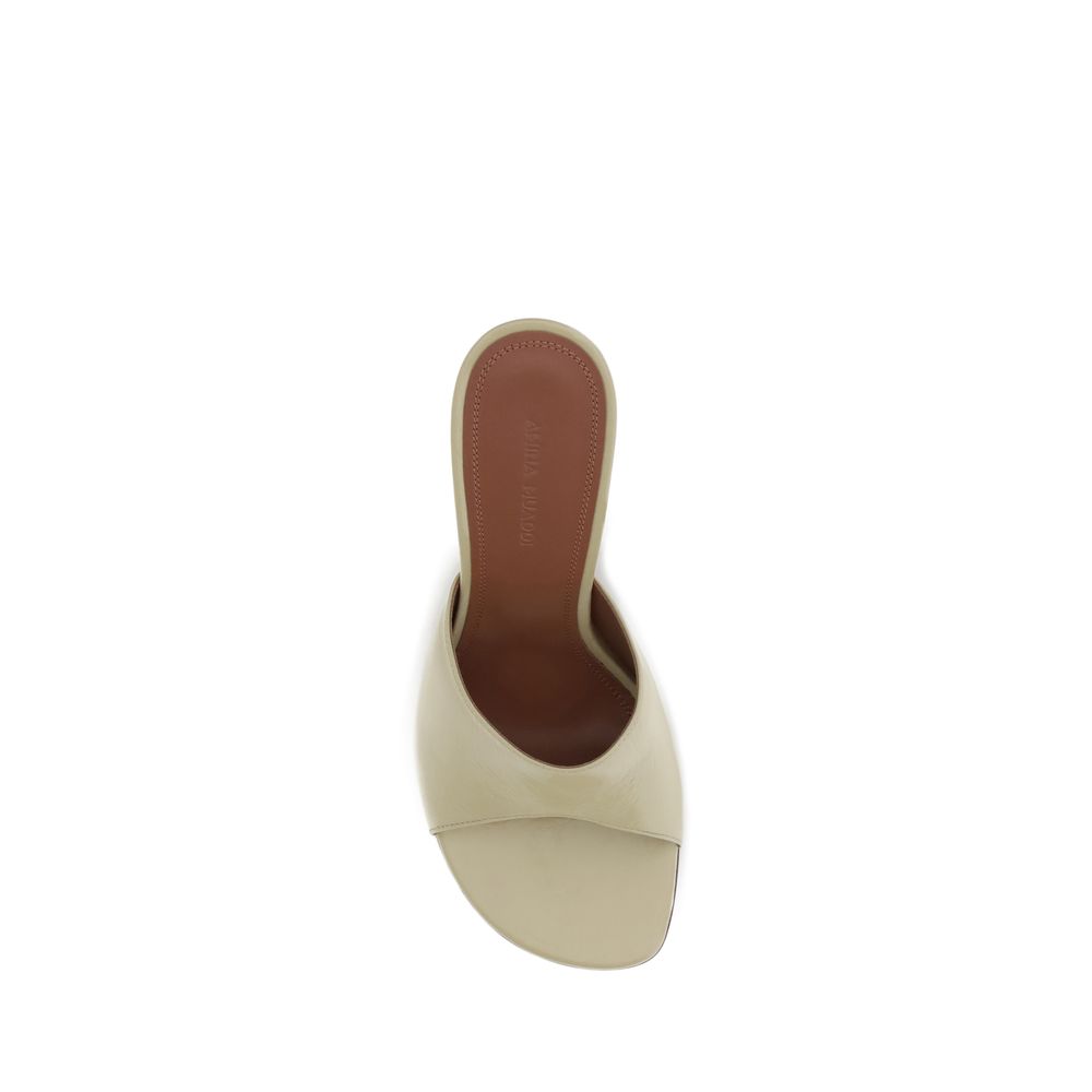 Amina Muaddi Cream Calf Leather Bos Taurus Stiletto Heel Sandals