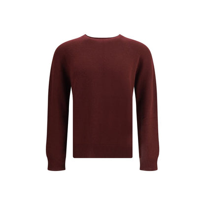 Jil Sander Bordeaux Fleece Wool Sweatshirt with ribbed crew neck, cuffs, and hem in an elegant monochrome pattern for minimalist style.