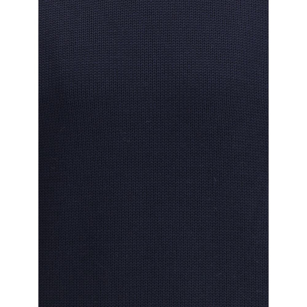 Texture of Roberto Collina Blue Merino Wool Turtleneck showing ribbed knit fabric detail in deep blue color.