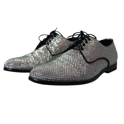 Dolce & Gabbana Silver Leather Rhinestones Derby Shoes