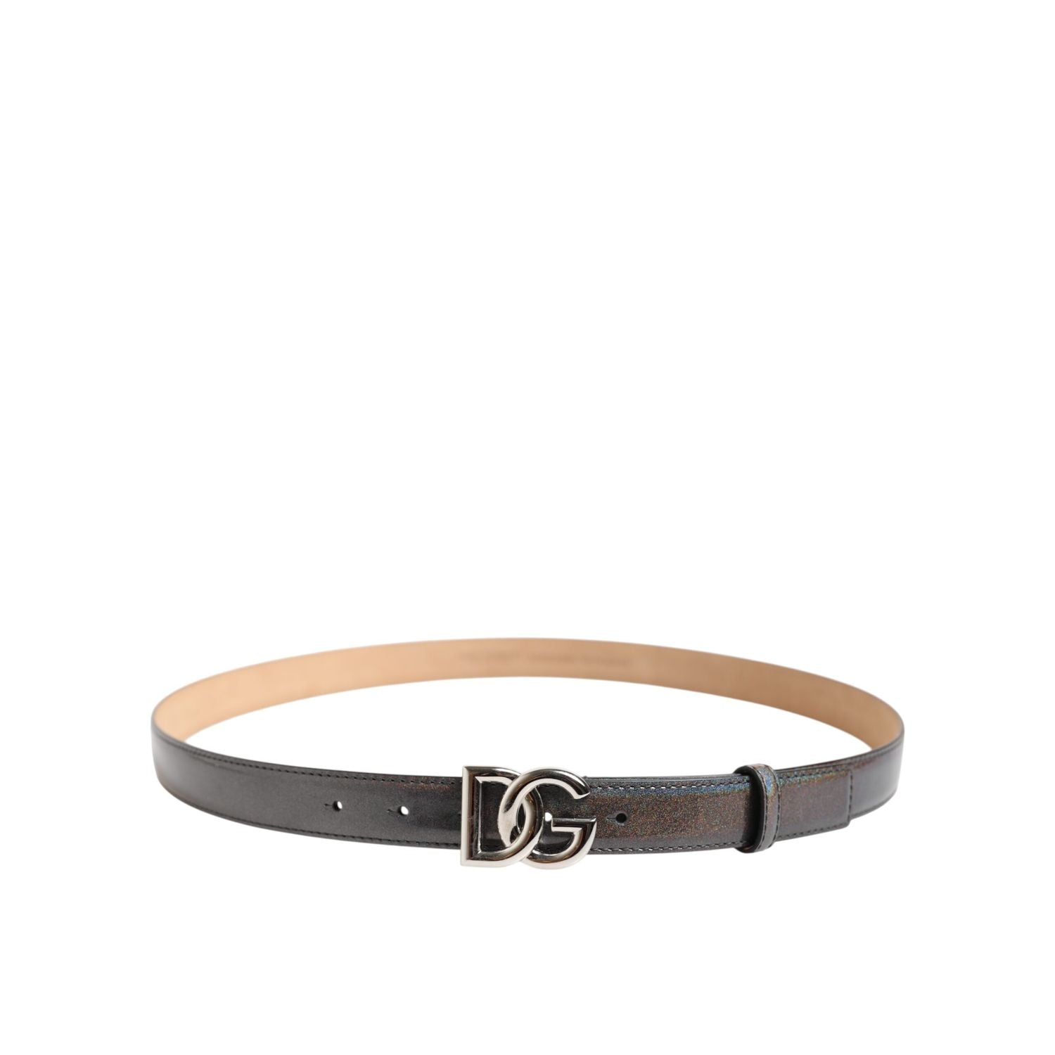 Dolce & Gabbana Metallic Leather Silver Tone Logo Buckle Belt