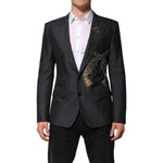Dolce & Gabbana Dark Gray Bee Embroidery Wool Coat Blazer JKT41551-50