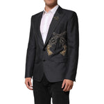 Dolce & Gabbana Dark Gray Bee Embroidery Wool Coat Blazer JKT41551-50