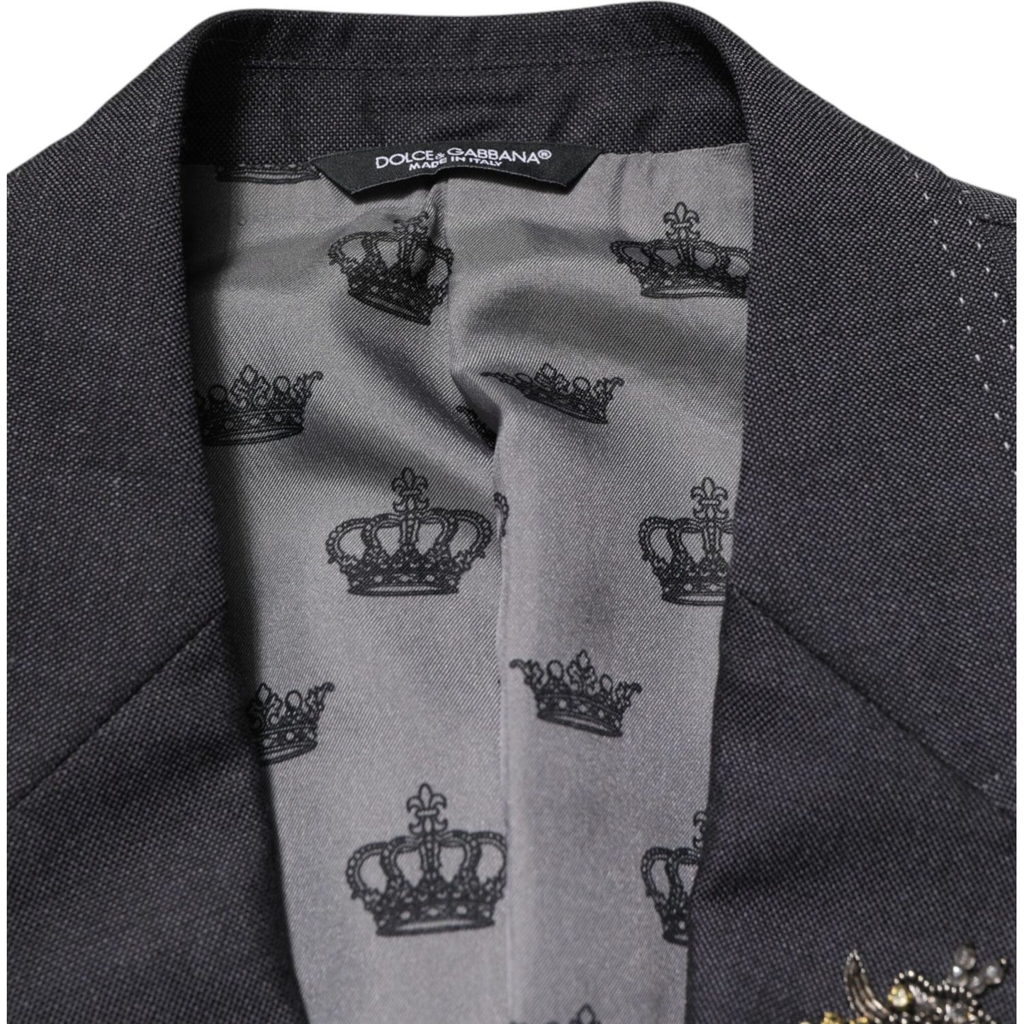 Dolce & Gabbana Dark Gray Bee Embroidery Wool Coat Blazer JKT41551-50
