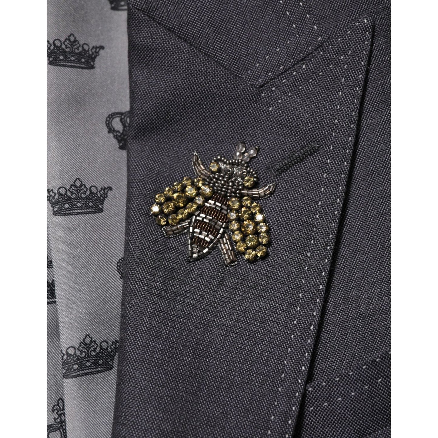 Dolce & Gabbana Dark Gray Bee Embroidery Wool Coat Blazer JKT41551-50